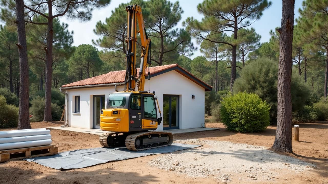 Forage de puits terminé dans un jardin dans les Landes